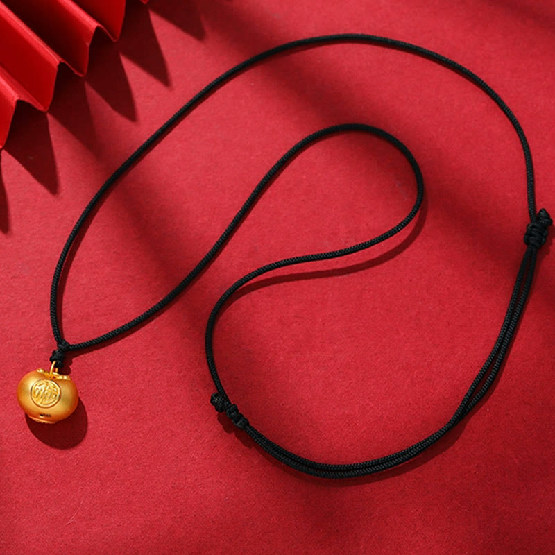 Collar con colgante de cuerda de la suerte con diseño de candado de deseos y personaje Fu de oro 999 con Buddha Stones