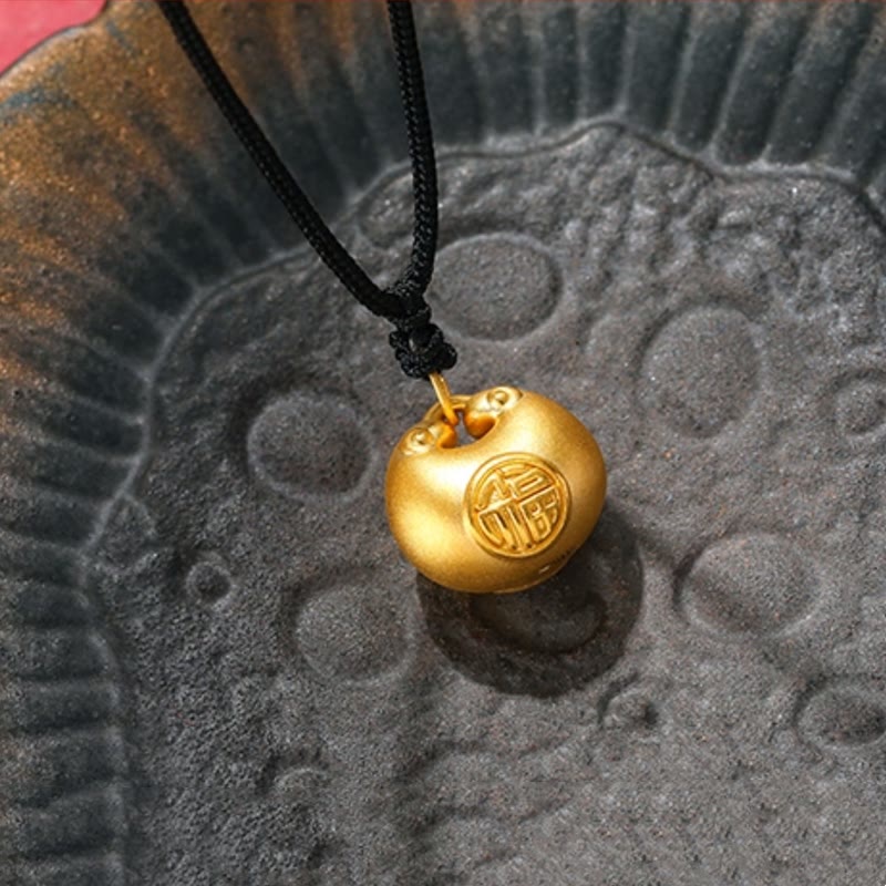 Collar con colgante de cuerda de la suerte con diseño de candado de deseos y personaje Fu de oro 999 con Buddha Stones