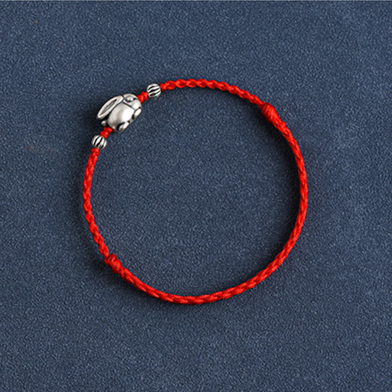 Pulsera tobillera con cuerda de la suerte de conejo de plata de ley 999 hecha a mano con Buddha Stones - image 12