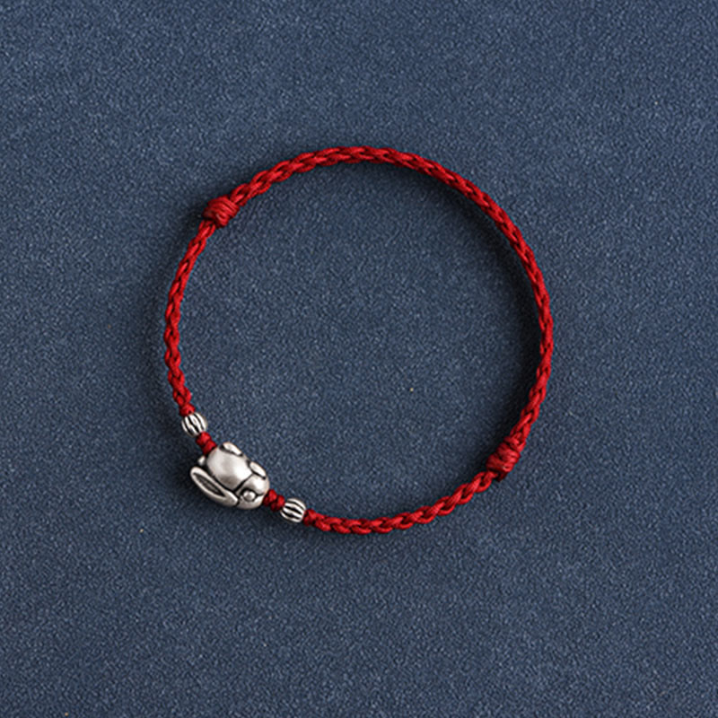 Pulsera tobillera con cuerda de la suerte de conejo de plata de ley 999 hecha a mano con Buddha Stones - image 17