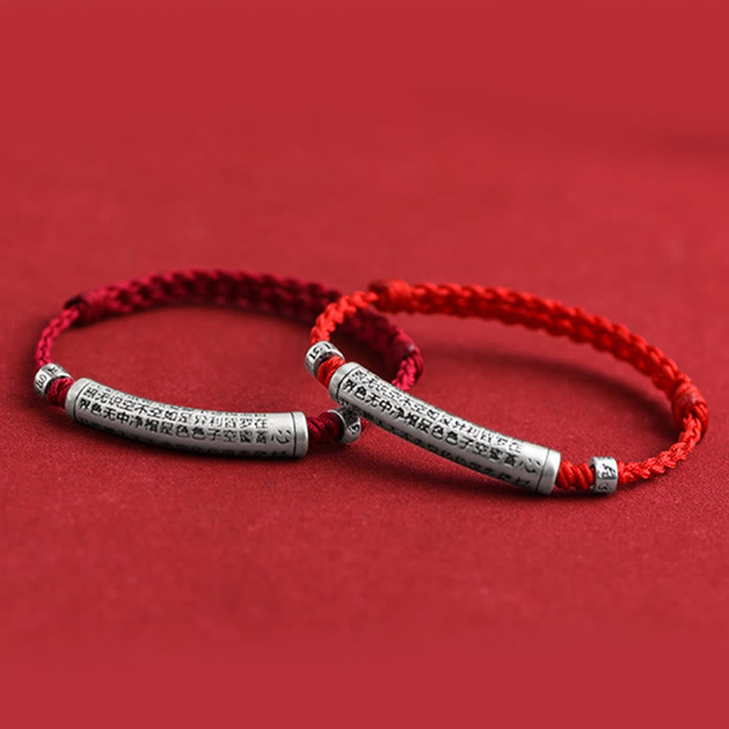 Pulsera tobillera con cuerda de la suerte tallada con Sutra del corazón Om Mani Padme Hum en plata de ley 999 hecha a mano con Buddha Stones - image 18