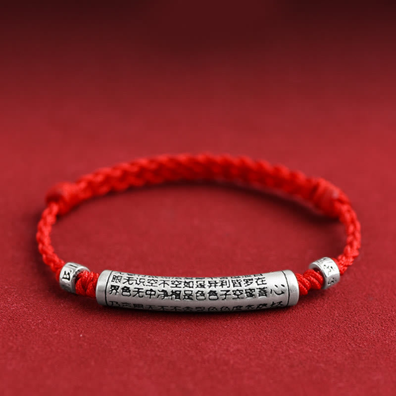 Pulsera tobillera con cuerda de la suerte tallada con Sutra del corazón Om Mani Padme Hum en plata de ley 999 hecha a mano con Buddha Stones - Tobillera (circunferencia 18-30cm) - Rojo - image 16