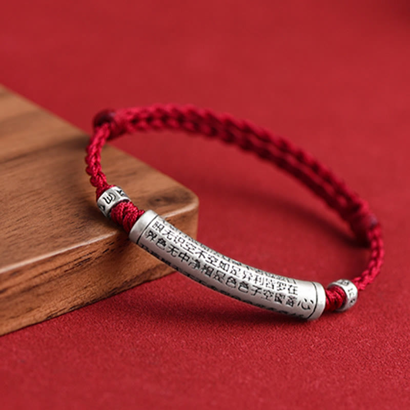 Pulsera tobillera con cuerda de la suerte tallada con Sutra del corazón Om Mani Padme Hum en plata de ley 999 hecha a mano con Buddha Stones - image 3