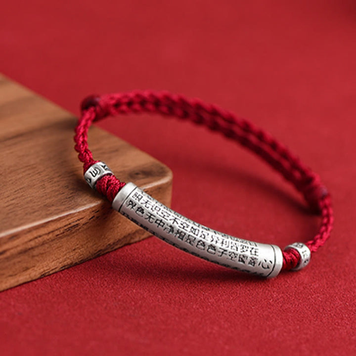 Pulsera tobillera con cuerda de la suerte tallada con Sutra del corazón Om Mani Padme Hum en plata de ley 999 hecha a mano con Buddha Stones - image 3