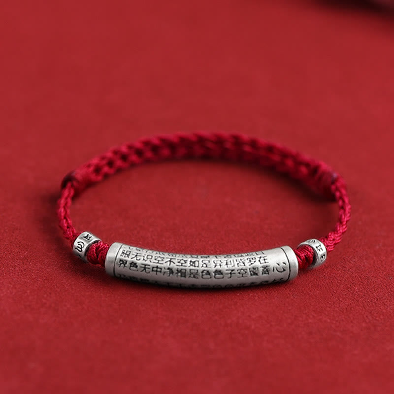 Pulsera tobillera con cuerda de la suerte tallada con Sutra del corazón Om Mani Padme Hum en plata de ley 999 hecha a mano con Buddha Stones - Tobillera (Circunferencia 18-30 cm) - Rojo oscuro - image 0