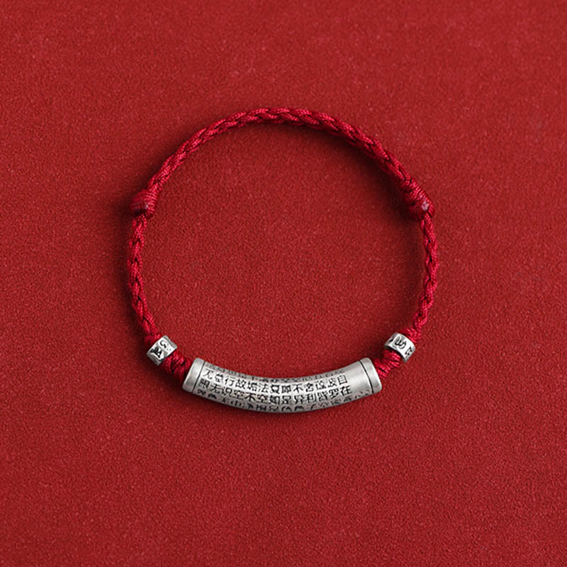Pulsera tobillera con cuerda de la suerte tallada con Sutra del corazón Om Mani Padme Hum en plata de ley 999 hecha a mano con Buddha Stones - image 10
