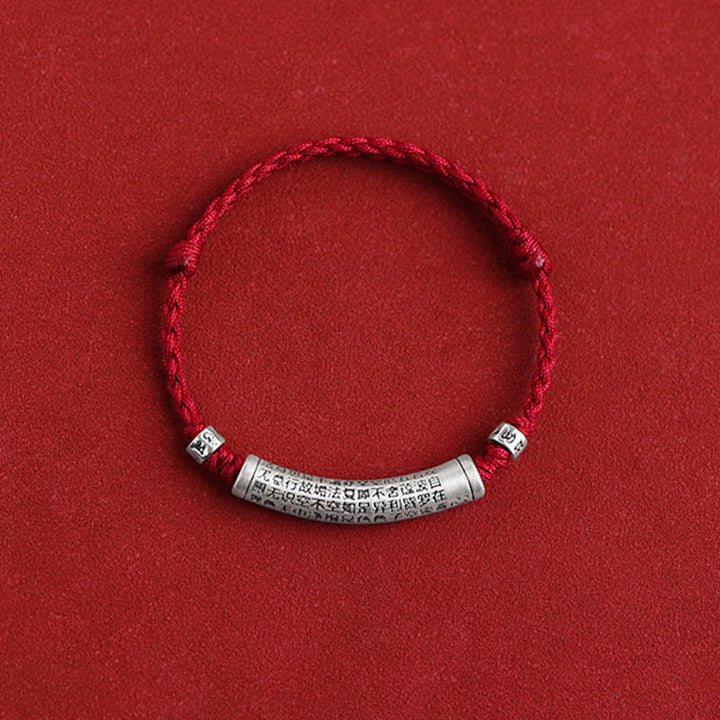 Pulsera tobillera con cuerda de la suerte tallada con Sutra del corazón Om Mani Padme Hum en plata de ley 999 hecha a mano con Buddha Stones - image 10