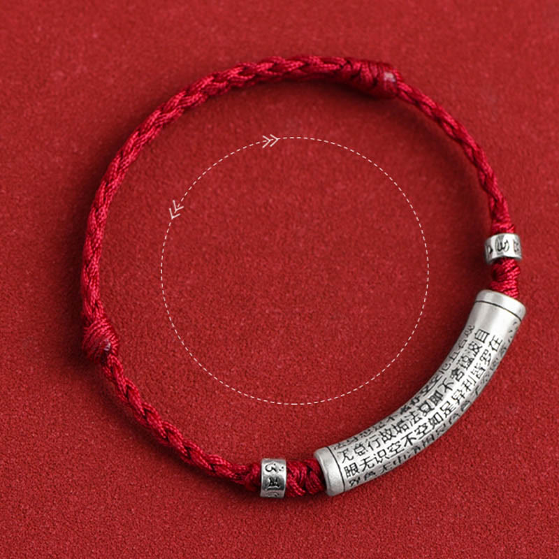 Pulsera tobillera con cuerda de la suerte tallada con Sutra del corazón Om Mani Padme Hum en plata de ley 999 hecha a mano con Buddha Stones - image 4