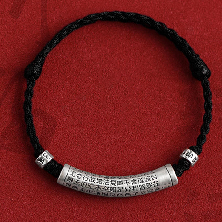 Pulsera tobillera con cuerda de la suerte tallada con Sutra del corazón Om Mani Padme Hum en plata de ley 999 hecha a mano con Buddha Stones - Tobillera (Circunferencia 18-30 cm) - Negro - image 21