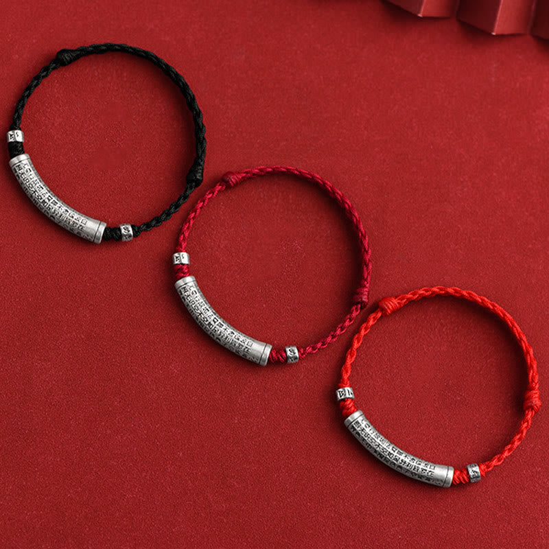 Pulsera tobillera con cuerda de la suerte tallada con Sutra del corazón Om Mani Padme Hum en plata de ley 999 hecha a mano con Buddha Stones - image 1