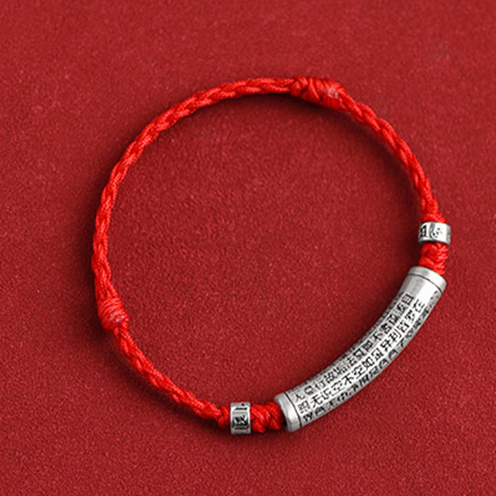 Pulsera tobillera con cuerda de la suerte tallada con Sutra del corazón Om Mani Padme Hum en plata de ley 999 hecha a mano con Buddha Stones - image 15
