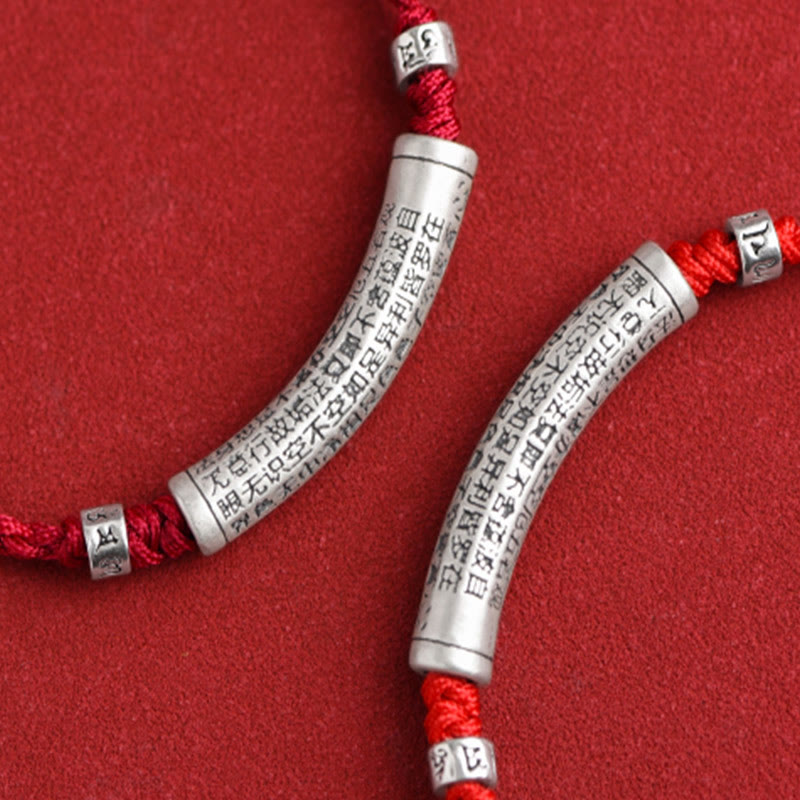 Pulsera tobillera con cuerda de la suerte tallada con Sutra del corazón Om Mani Padme Hum en plata de ley 999 hecha a mano con Buddha Stones - image 17