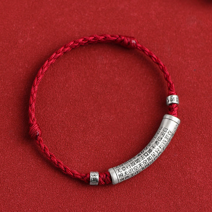Pulsera tobillera con cuerda de la suerte tallada con Sutra del corazón Om Mani Padme Hum en plata de ley 999 hecha a mano con Buddha Stones - image 9