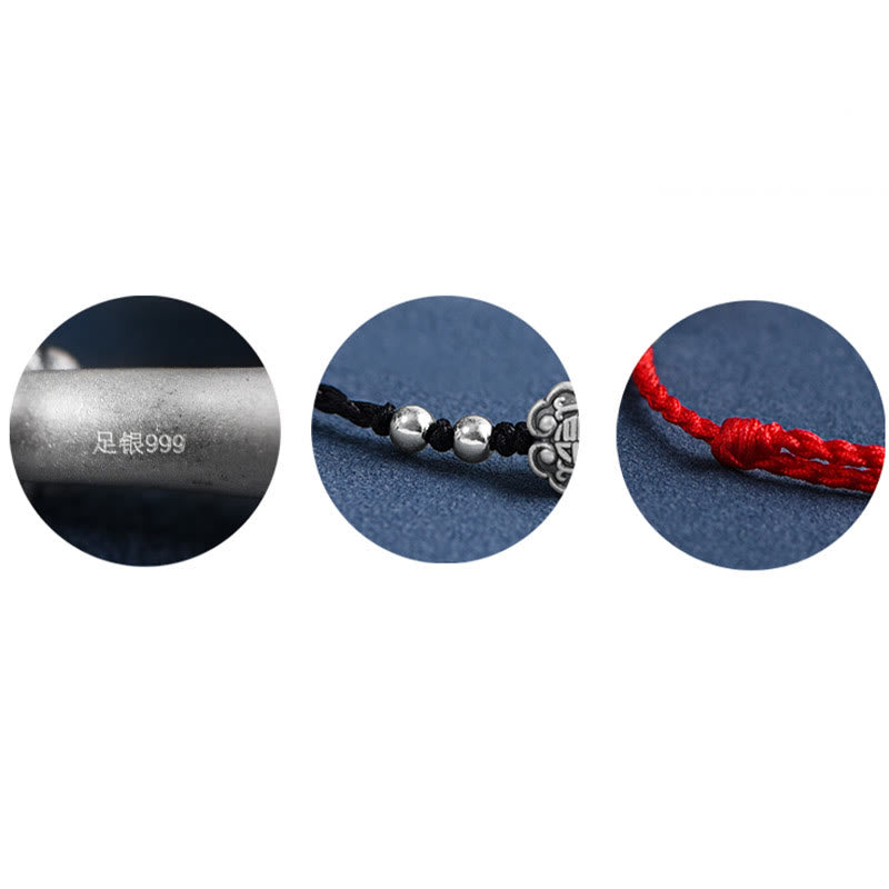 Pulsera de cuerda de la fortuna hecha a mano con Buddha Stones en plata de ley 999 con el personaje Fu y el mango de Ruyi - image 23