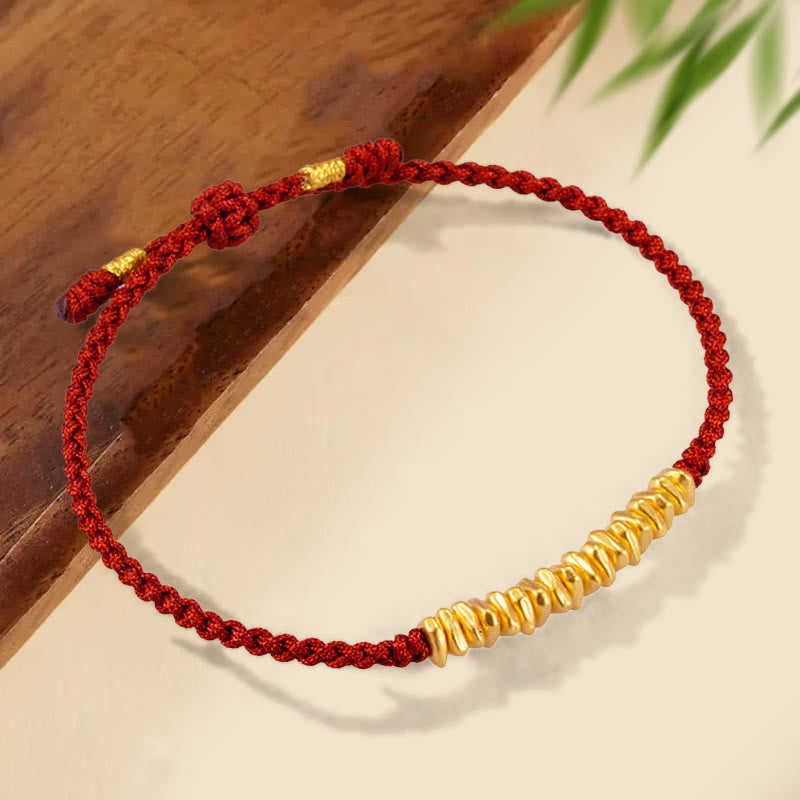 Pulsera trenzada de protección hecha a mano con diseño de pequeñas piezas de oro 999 y Buddha Stones - Marrón (oro aproximadamente 0,75 g) - 21 centímetros - image 0