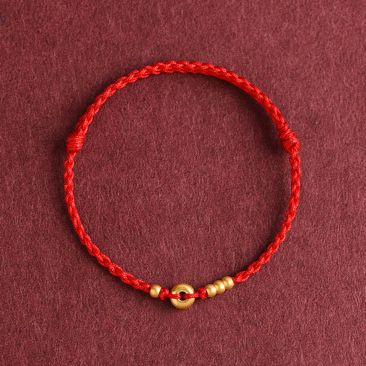 Pulsera de tobillo con cuerda trenzada de la suerte hecha a mano con diseño de hebilla de paz pequeña de oro 999 y Buddha Stones - image 2