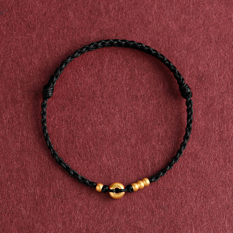 Pulsera de tobillo con cuerda trenzada de la suerte hecha a mano con diseño de hebilla de paz pequeña de oro 999 y Buddha Stones - Tobillera (circunferencia 18-30 cm) - Negro - image 18