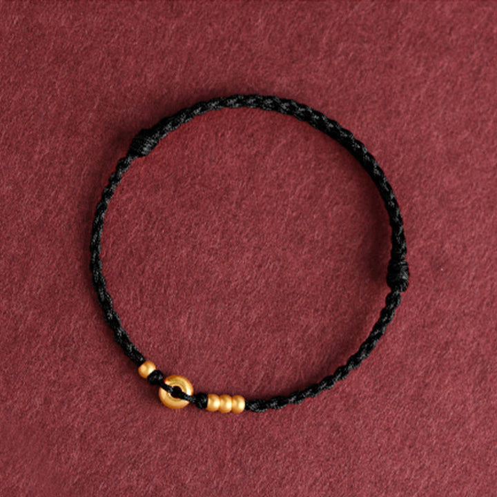 Pulsera de tobillo con cuerda trenzada de la suerte hecha a mano con diseño de hebilla de paz pequeña de oro 999 y Buddha Stones - image 19