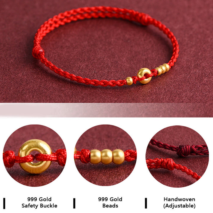 Pulsera de tobillo con cuerda trenzada de la suerte hecha a mano con diseño de hebilla de paz pequeña de oro 999 y Buddha Stones - image 3