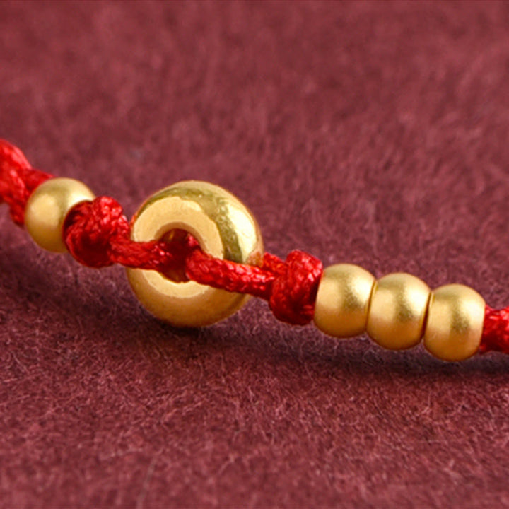 Pulsera de tobillo con cuerda trenzada de la suerte hecha a mano con diseño de hebilla de paz pequeña de oro 999 y Buddha Stones - image 4