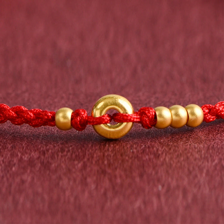 Pulsera de tobillo con cuerda trenzada de la suerte hecha a mano con diseño de hebilla de paz pequeña de oro 999 y Buddha Stones - image 9