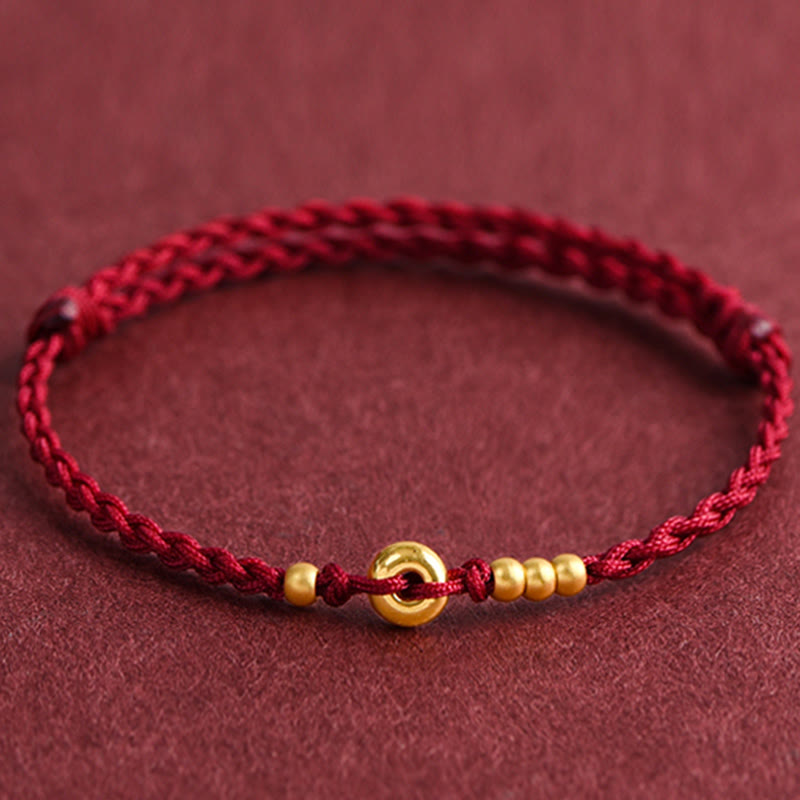 Pulsera de tobillo con cuerda trenzada de la suerte hecha a mano con diseño de hebilla de paz pequeña de oro 999 y Buddha Stones - image 13