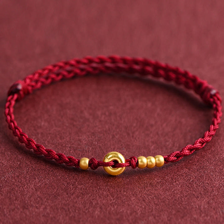 Pulsera de tobillo con cuerda trenzada de la suerte hecha a mano con diseño de hebilla de paz pequeña de oro 999 y Buddha Stones - image 13