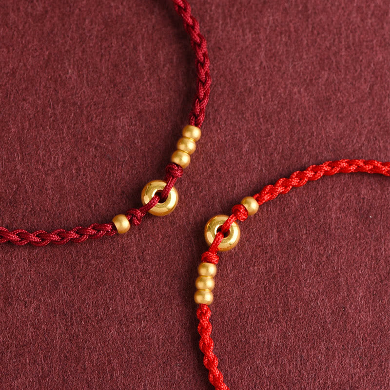 Pulsera de tobillo con cuerda trenzada de la suerte hecha a mano con diseño de hebilla de paz pequeña de oro 999 y Buddha Stones - image 16