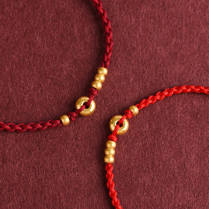 Pulsera de tobillo con cuerda trenzada de la suerte hecha a mano con diseño de hebilla de paz pequeña de oro 999 y Buddha Stones - image 16