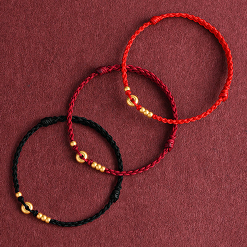 Pulsera de tobillo con cuerda trenzada de la suerte hecha a mano con diseño de hebilla de paz pequeña de oro 999 y Buddha Stones - image 20
