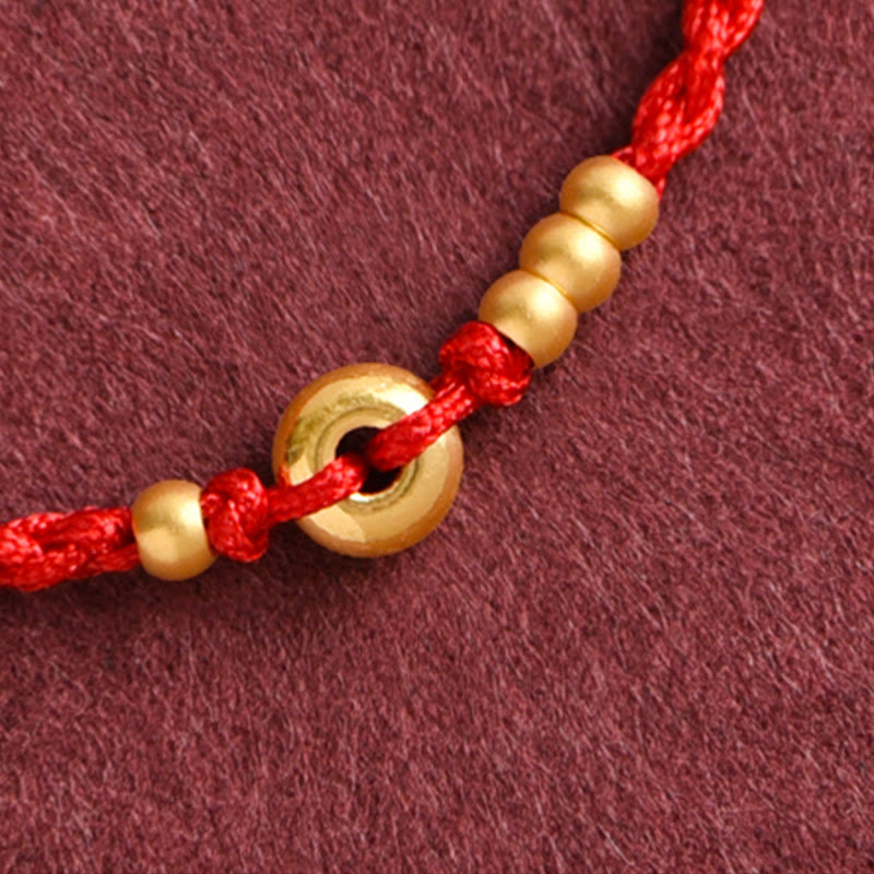 Pulsera de tobillo con cuerda trenzada de la suerte hecha a mano con diseño de hebilla de paz pequeña de oro 999 y Buddha Stones - image 8
