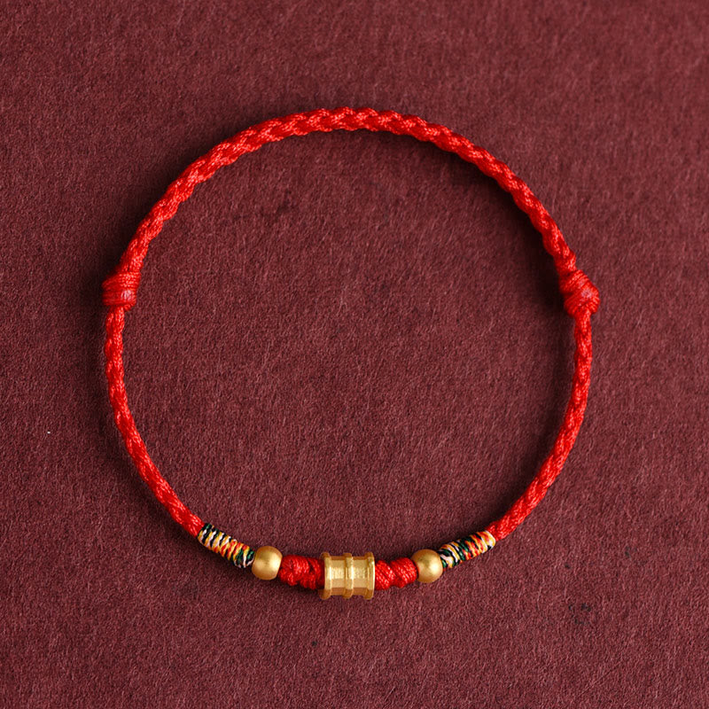 Pulsera de tobillo con cuerda trenzada de la suerte hecha a mano con diseño en forma de cubo pequeño de oro 999 con Buddha Stones