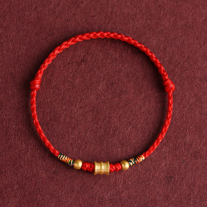 Pulsera de tobillo con cuerda trenzada de la suerte hecha a mano con diseño en forma de cubo pequeño de oro 999 con Buddha Stones