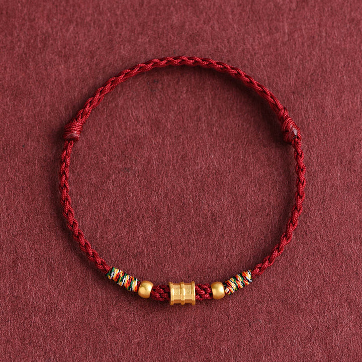 Pulsera de tobillo con cuerda trenzada de la suerte hecha a mano con diseño en forma de cubo pequeño de oro 999 con Buddha Stones - image 1