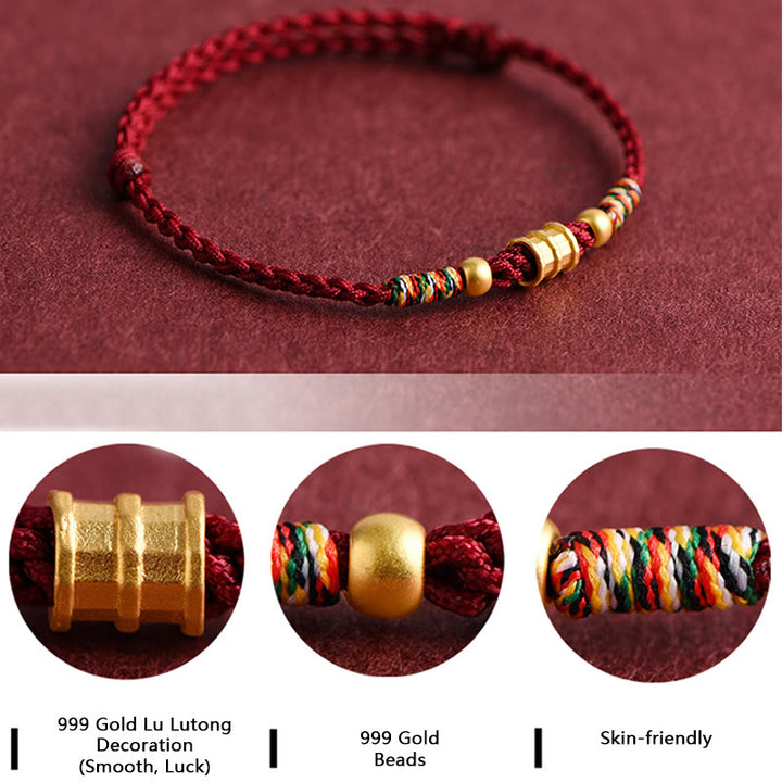 Pulsera de tobillo con cuerda trenzada de la suerte hecha a mano con diseño en forma de cubo pequeño de oro 999 con Buddha Stones - image 4
