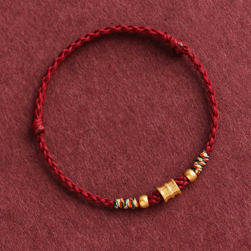 Pulsera de tobillo con cuerda trenzada de la suerte hecha a mano con diseño en forma de cubo pequeño de oro 999 con Buddha Stones - image 3