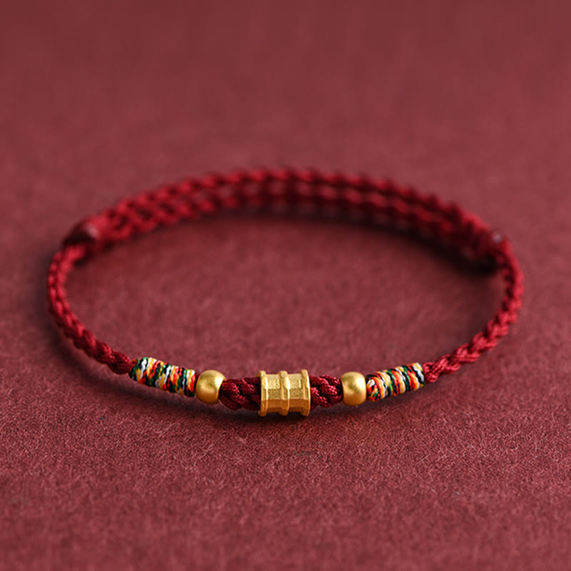 Pulsera de tobillo con cuerda trenzada de la suerte hecha a mano con diseño en forma de cubo pequeño de oro 999 con Buddha Stones