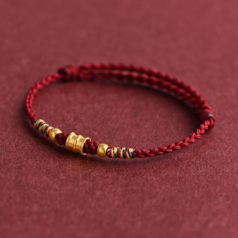 Pulsera de tobillo con cuerda trenzada de la suerte hecha a mano con diseño en forma de cubo pequeño de oro 999 con Buddha Stones - image 10