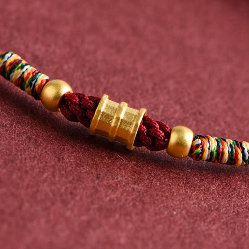 Pulsera de tobillo con cuerda trenzada de la suerte hecha a mano con diseño en forma de cubo pequeño de oro 999 con Buddha Stones