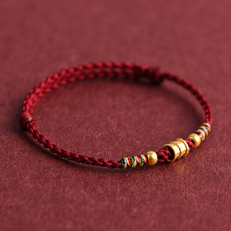 Pulsera de tobillo con cuerda trenzada de la suerte hecha a mano con diseño en forma de cubo pequeño de oro 999 con Buddha Stones