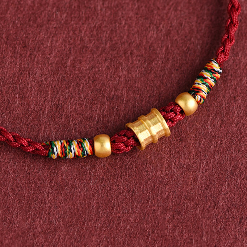 Pulsera de tobillo con cuerda trenzada de la suerte hecha a mano con diseño en forma de cubo pequeño de oro 999 con Buddha Stones