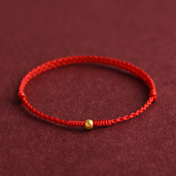Pulsera de tobillo con cuerda trenzada de alta resistencia hecha a mano con diseño de mini cuentas de oro 999 y Buddha Stones - Tobillera (circunferencia 18-30 cm) - Rojo - image 4
