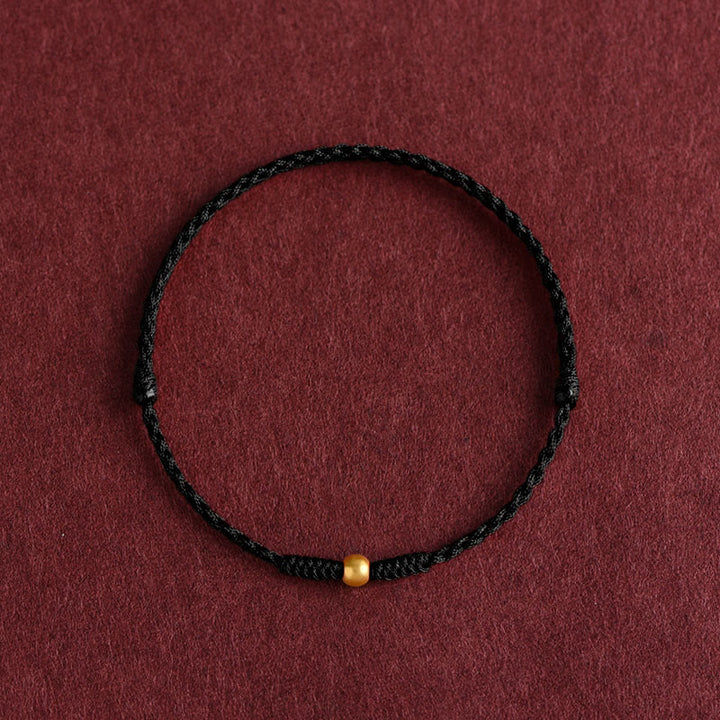 Pulsera de tobillo con cuerda trenzada de alta resistencia hecha a mano con diseño de mini cuentas de oro 999 y Buddha Stones - Tobillera (circunferencia 18-30 cm) - Negro - image 11