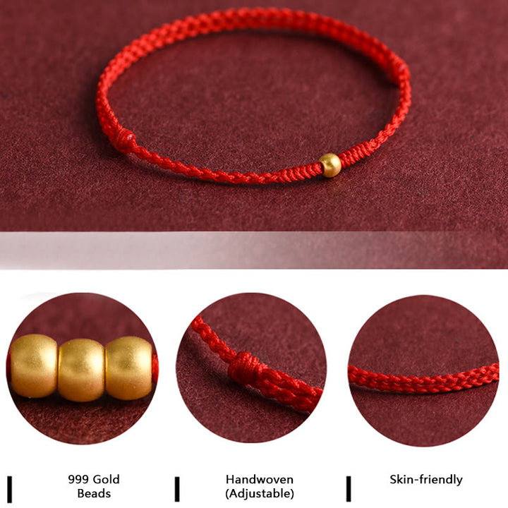 Pulsera de tobillo con cuerda trenzada de alta resistencia hecha a mano con diseño de mini cuentas de oro 999 y Buddha Stones