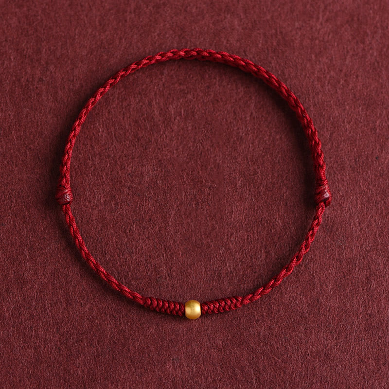 Pulsera de tobillo con cuerda trenzada de alta resistencia hecha a mano con diseño de mini cuentas de oro 999 y Buddha Stones - Tobillera (circunferencia 18-30 cm) - Rojo oscuro - image 0