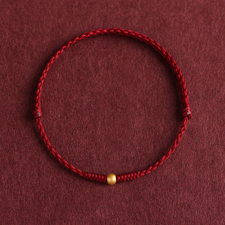 Pulsera de tobillo con cuerda trenzada de alta resistencia hecha a mano con diseño de mini cuentas de oro 999 y Buddha Stones - Tobillera (circunferencia 18-30 cm) - Rojo oscuro - image 0