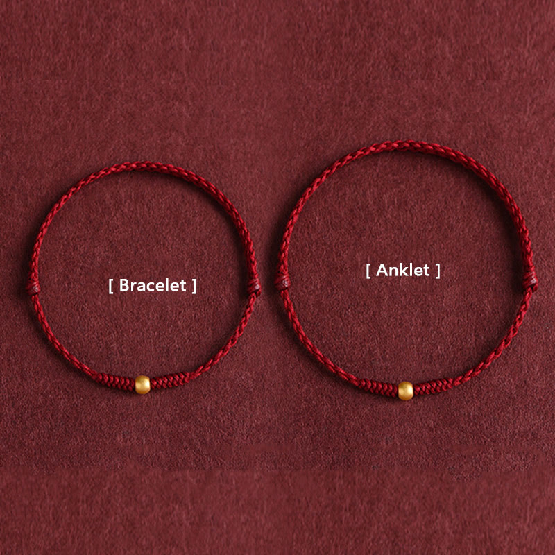 Pulsera de tobillo con cuerda trenzada de alta resistencia hecha a mano con diseño de mini cuentas de oro 999 y Buddha Stones - image 1
