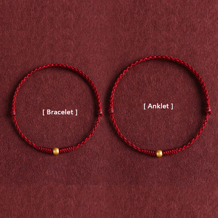 Pulsera de tobillo con cuerda trenzada de alta resistencia hecha a mano con diseño de mini cuentas de oro 999 y Buddha Stones