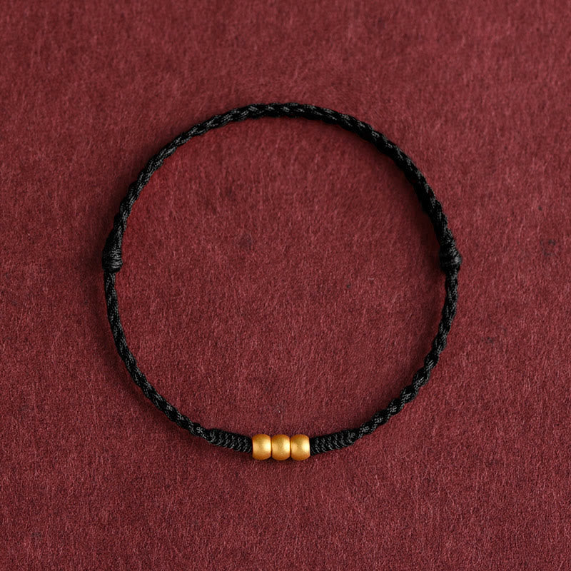 Pulsera de tobillo con cuerda de la suerte hecha a mano con diseño de tres cuentas en oro 999 y Buddha Stones - Tobillera (circunferencia 18-30 cm) - Negro - image 9