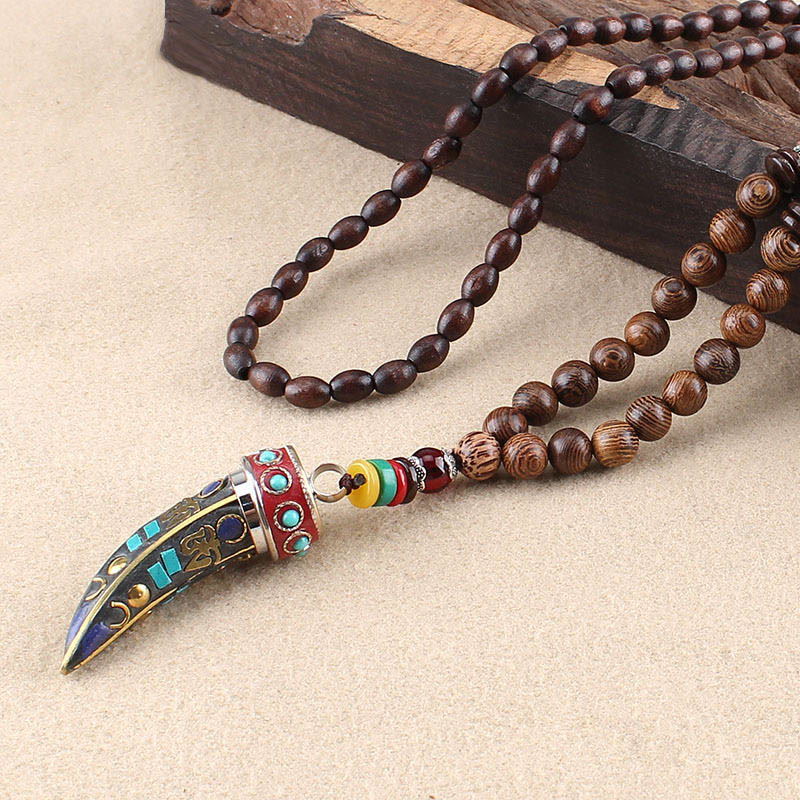 Colgante de collar con protección con diseño de cuerno de mantra con símbolo OM Om Mani Padme Hum de madera de wengué del Tíbet y Buddha Stones - Mantra de madera de wengué y Om - image 13
